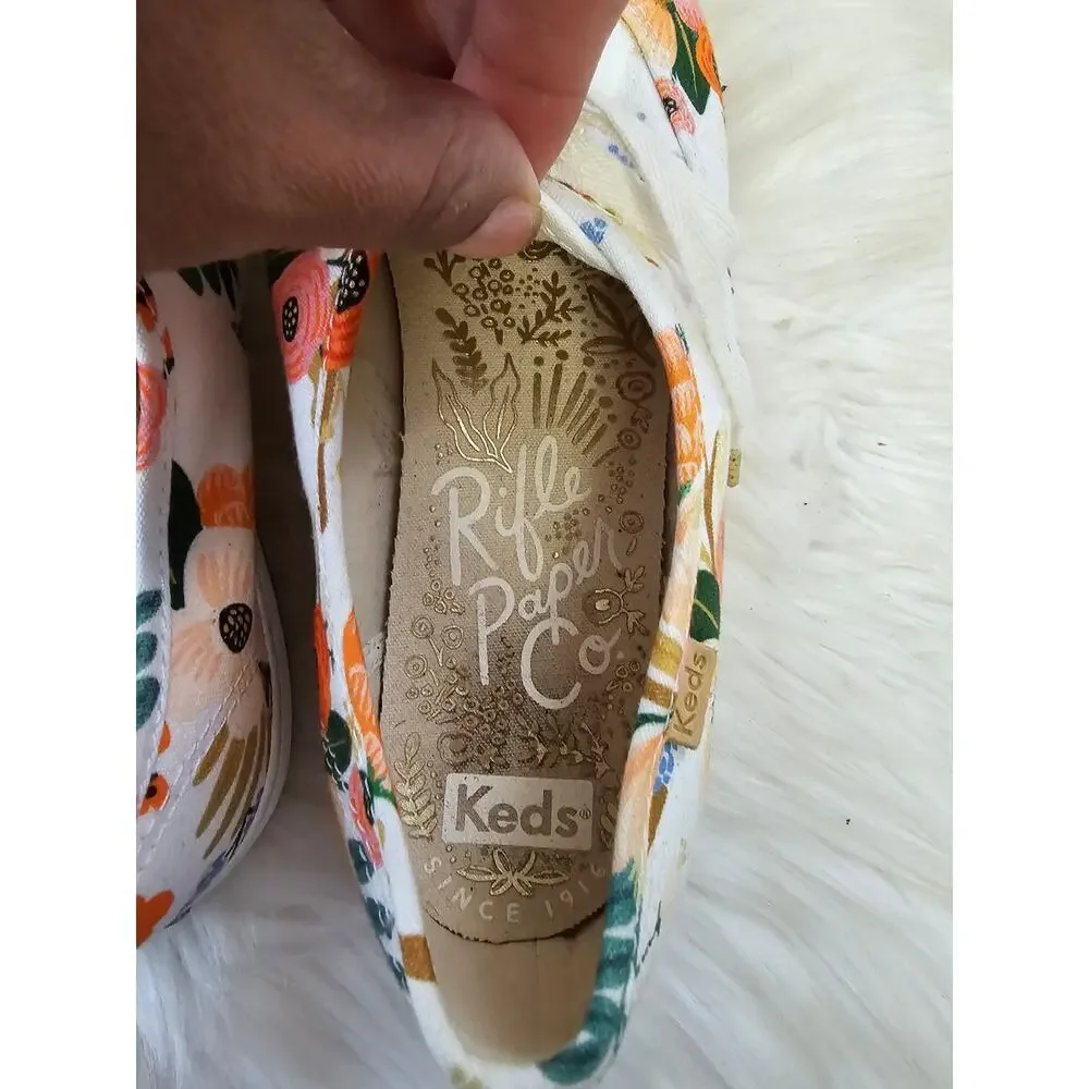 Keds Rifle Paper CO Lively Champion White Floral 9 Midium Women's 114046 - Picture 5 of 7